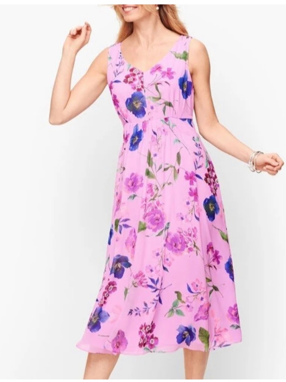 NWT Talbots Georgette Botanical Fit & Flare Midi Lavender Floral Dress Size 12p